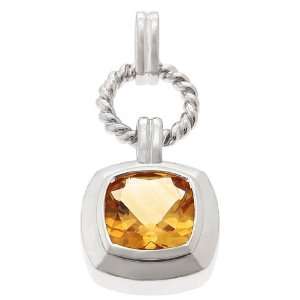 Sterling Silver Bezel Pendant With Cushion Cut Genuine Yellow Citrine 