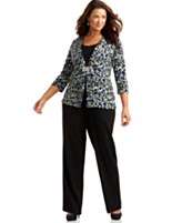   Plus Size Layered Look Cardigan with Tank Top & Pull On Pants