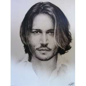 Johnny Depp Sketch Portrait, Charcoal Graphite Pencil Drawing   Double 