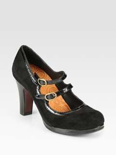 Chie Mihara   Double Buckle Suede and Patent Leather Platform Pumps