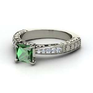  Megan Ring, Princess Emerald 14K White Gold Ring with 