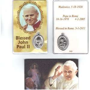 Blessed By Pope Benedict XVI Pope John Paul II Card with Oxide Medal 