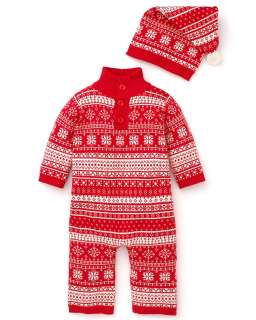 Hartstrings Infant Boys Cotton Sweater Romper and Hat Set   Sizes 0 
