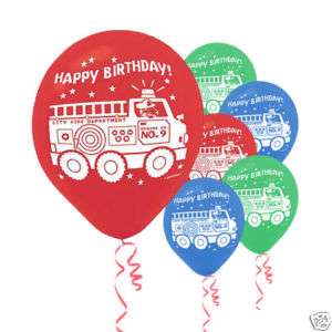 Fire Engine Truck Latex Balloons Party Supplies 6 ct  