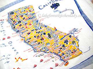 Vintage Style California State Map Flour Sack Towel  