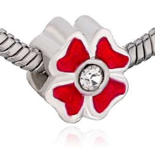 PUGSTER® RED FOUR LEAF CLOVER SILVER PLATED EUROPEAN BEADS FOR 