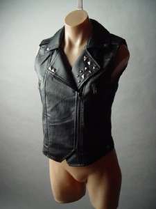   Faux Leather Studded Biker Motorcycle Punk Sleeveless Jacket fp Vest S