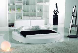   White Leather Headboard Round Bed   King Size Modern Design  
