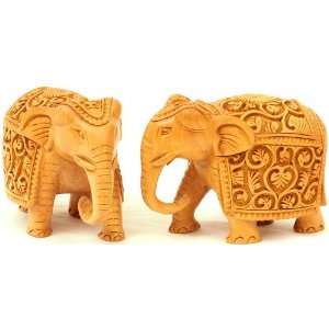  Handcrafted Elephant Pair   Kadamba Wood Sculpture from 