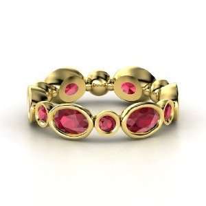  Elliptical Circle Band, 14K Yellow Gold Ring with Ruby 