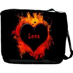  Love Heart on Fire Design Messenger Bag   Book Bag 
