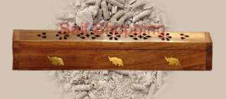 Hand Carved Wooden Incense Burner Holder Box w/ Gift  
