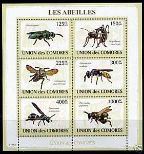 COMORES INSECTS BEES OF DIFFERENT KINDS SHEET OF 6  