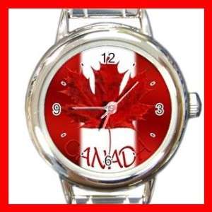 Canada Flag Maple Leaf Red Round Italian Charm Watch  