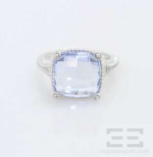 Judith Ripka Sterling Silver & Cushion Cut Blue Quartz Ring Size 7.25 