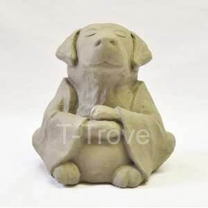  Medium Meditating Dog Statue Antique Gray