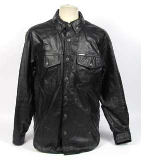 Harley Davidson Black Leather Silver Tone Button Down Thin Spring 