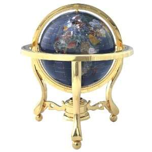  Deluxe 13 Gemstone Globe 3 Leg Gold Stand   Blue Lapis 