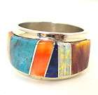 Turquoise Lab Opal Spiny Oyster Silver Hand Made Band Ring Size 9.75