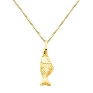  14K Yellow Gold Fish Charm Pendant with Yellow Gold 0.65mm 