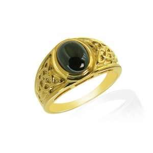    9ct Yellow Gold Black Onyx Mens Celtic Ring Size 12 Jewelry