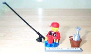 Lego Minifig City Man Fishing Pole Basket Cup Fish 4011  