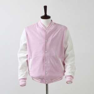 Cotton Varsity Baseball Letterman College Jacket PINK & WHITE  