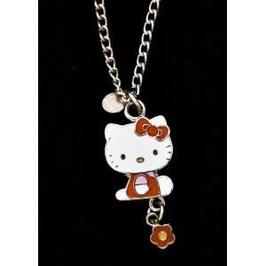 Licensed Sanrio Hello Kitty Necklace Red Bow & Flower Charm W/crystals
