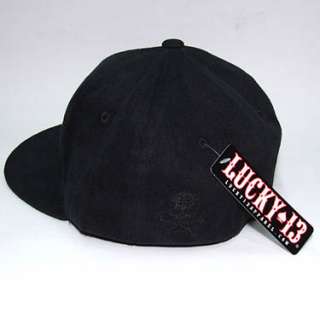 NEW Lucky 13 Punk Rockabilly Black Trucker Vintage Baseball Cap Hat S 