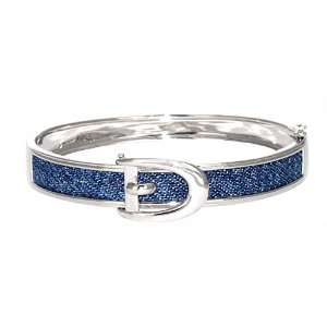  Sterling Silver Blue Denim Hinged Buckle Bangle Bracelet Jewelry