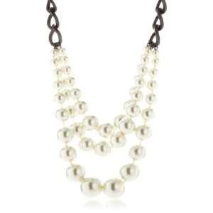  Kenneth Cole New York White 3 Row Beaded Necklace, 19 