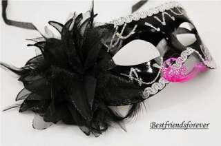 Black Flower Venetian Costume Masquerade Party Mask /w  