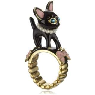 Betsey Johnson Betseys Dollhouse Black Cat Stretch Ring, Size 7 