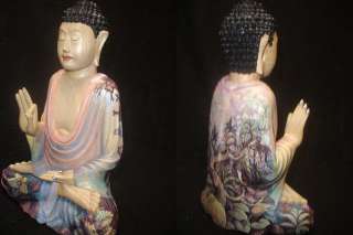 Meditating Tattoo Buddha Sculpture~Balinese Painting Carved Wood Bali 