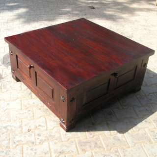  Square Storage Box Trunk Sofa Coffee Table in Cherry w Wrought Iron