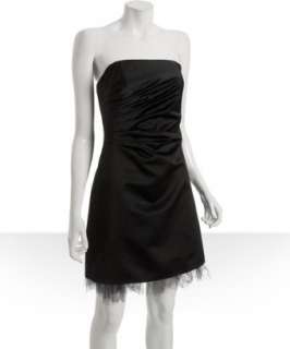 by Allen Schwartz black sateen tulle detail strapless dress 
