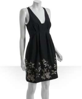 Tibi black cotton floral empire waist dress  
