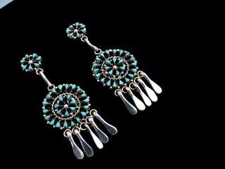   Native American Indian Zuni Sterling Silver Turquoise Dangle Earrings