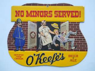 Keefe Beer Ale Sign Vintage Canada Buffalo NY NO Minors Served 