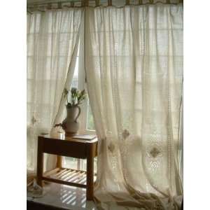   lace decorated off White large Cotton Curtain Panel B
