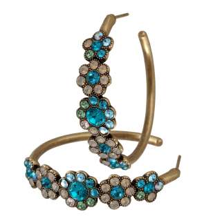 Michal Negrin Flower Hoop Earrings made with Multicolor Crystals 