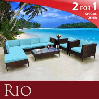 Cozy Classic Rio Outdoor Wicker Patio 9 PC Tropical Blue Furniture Set 