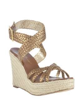 Matt Bernson bronze woven leather ankle wrap wedges   up to 70 