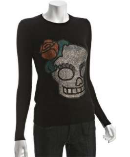 vil cashmere skull & roses crewneck sweater   