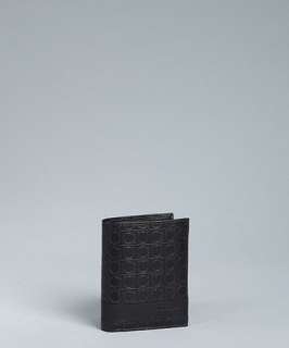 Salvatore Ferragamo black gancio embossed leather bi fold wallet