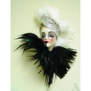  Porcelain Mardi Gras Face Feather Wall Art Mask
