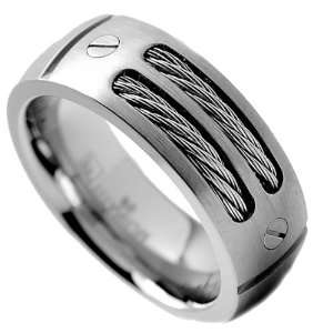  8MM Mens Titanium Ring Wedding Band with Stainless Steel 