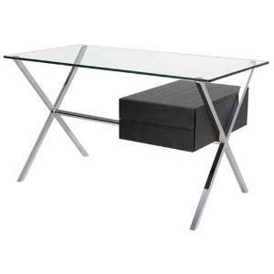  Clear Glass & Chrome Modern Computer Desk with Ash Storage 