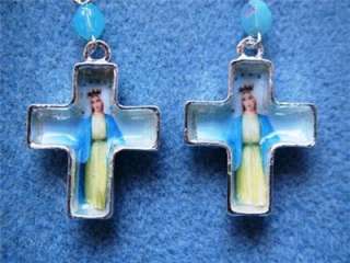 Virgin Mary Silver Crucifix Cross Dangle Earrings  