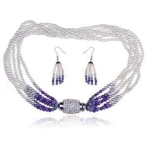   Bead Multi Strand Swarovski Crystal Necklace Earring Set Jewelry